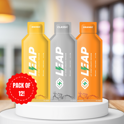 Pack of 12 Leap Energy Gels:  Assorted Flavors of 4 Mango-4 Orange-4 Ginger