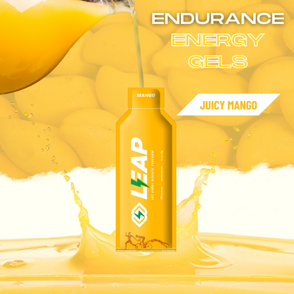Pack of 6 Leap Energy Gels : Assorted Flavors of 2 Mango-2  Orange-2 Ginger