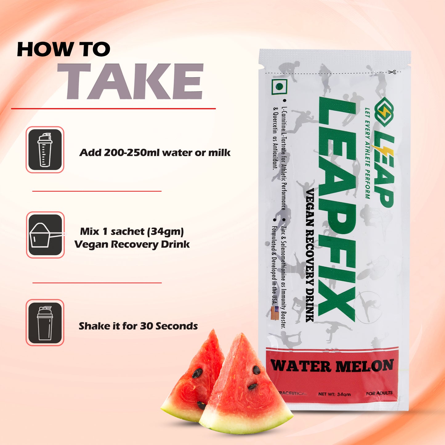 Leapfix Vegan Recovery Drink Watermelon Pack of 5-10-15