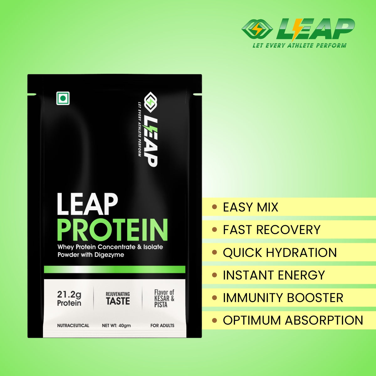 Leap Whey Protein Concentrate & Isolate Powder with Digezyme -Protein Sachets